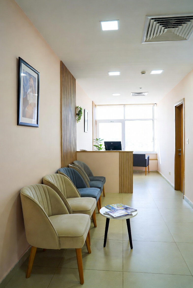 Clean and modern dental clinic waiting area in D.G. Khan